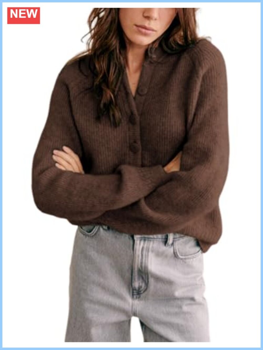 Womens Chunky Knit Open Front Button Down Cardigan Long Sleeve Sweater